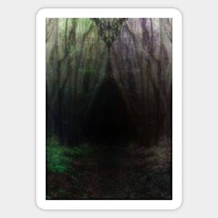 Special processing. Trail to the dark forest, where monster live. Green and violet. Sticker